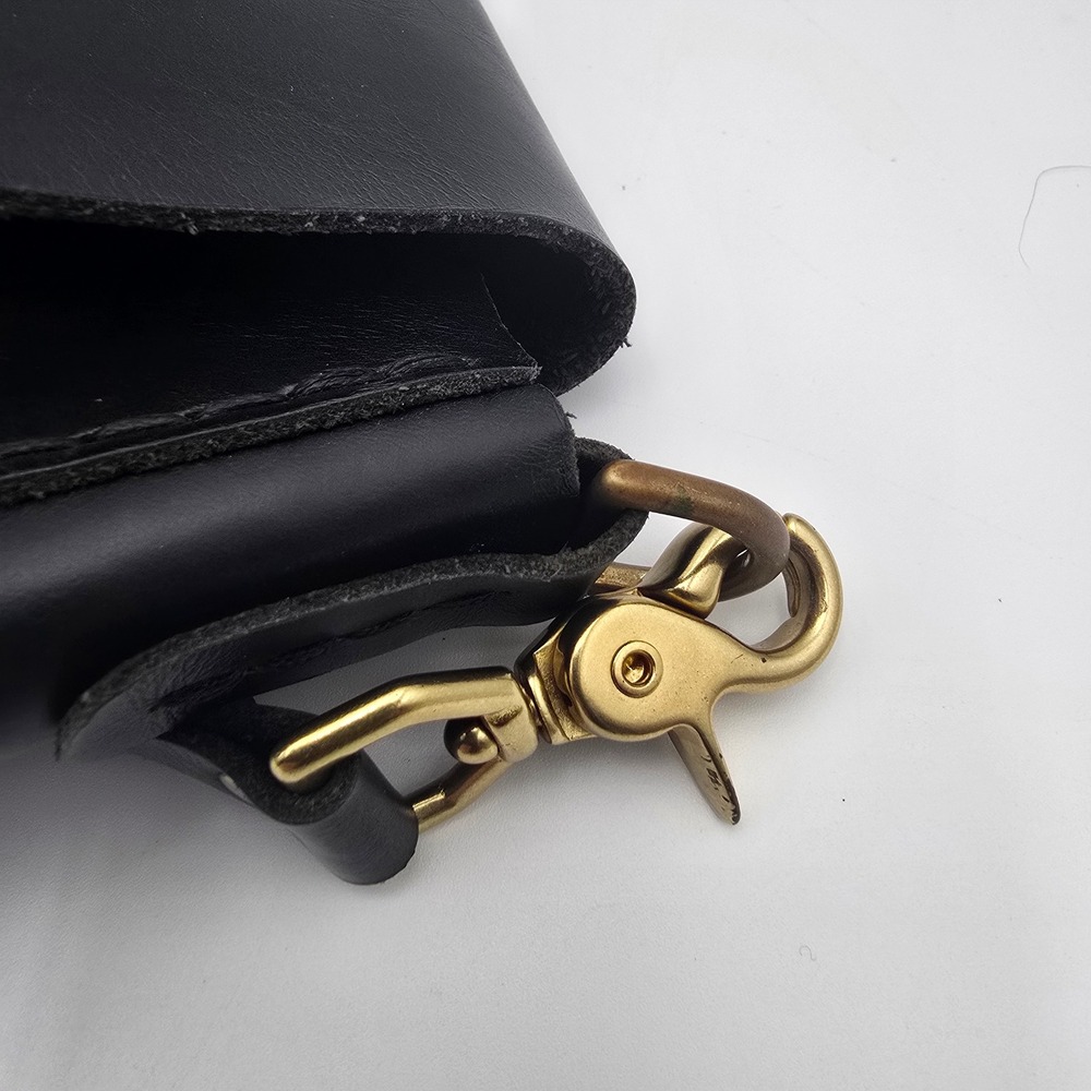 Eleven 10 Leather Crossbody Bag Black Adjustable Strap Brass Hardware - Picture 9 of 13